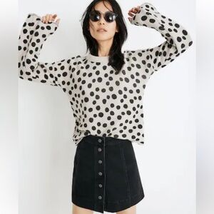 Madewell merino wool wide sleeve polkadot cream and black sweater